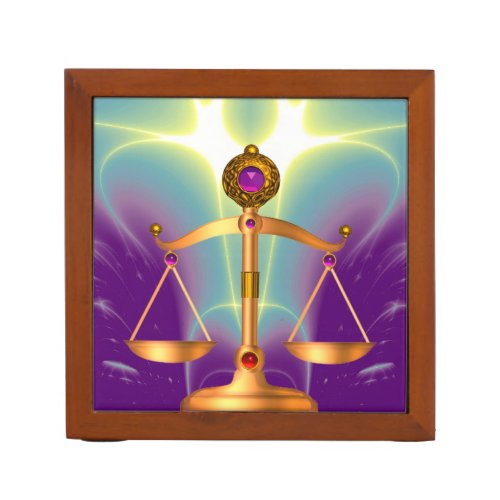 GOLD SCALES OF LAW WITH GEM STONES Justice Symbol Pencil Holder