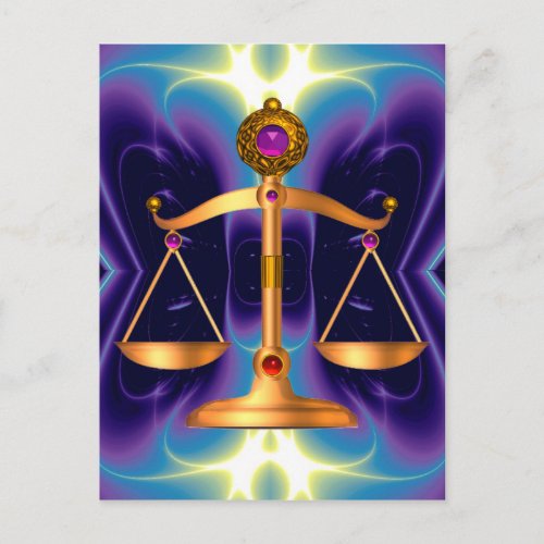 GOLD SCALES OF LAW WITH GEM STONES Justice Symbol Postcard