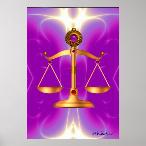 GOLD SCALES OF LAW WITH GEM STONES Justice Symbol Poster