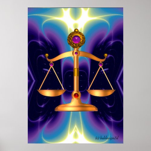 GOLD SCALES OF LAW WITH GEM STONES Justice Symbol Poster