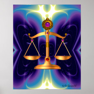 GOLD SCALES OF LAW WITH GEM STONES ,Justice Symbol Poster