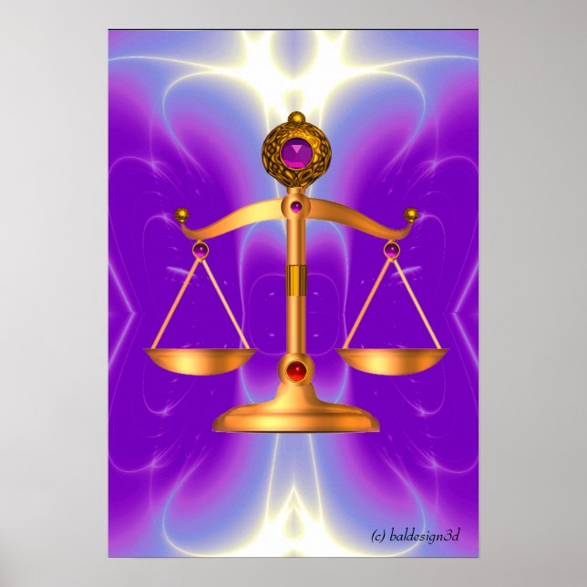 GOLD SCALES OF LAW WITH GEM STONES ,Justice Symbol Poster (Front)