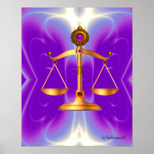 GOLD SCALES OF LAW WITH GEM STONES ,Justice Symbol Poster