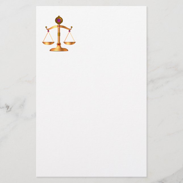 GOLD SCALES OF LAW WITH GEM STONES ,Justice Symbol Stationery (Front)