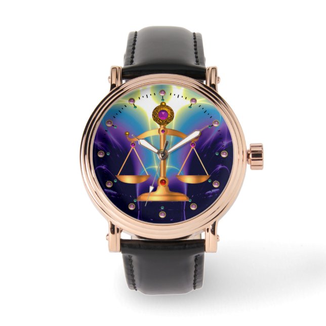 GOLD SCALES OF LAW WITH GEM STONES ,Justice Symbol Watch (Front)