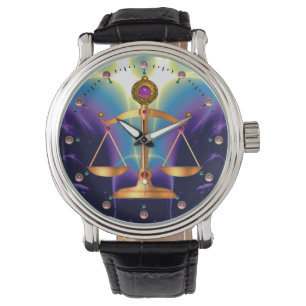 GOLD SCALES OF LAW WITH GEM STONES ,Justice Symbol Watch