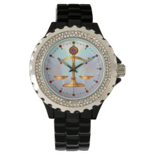 GOLD SCALES OF LAW WITH GEM STONES ,Justice Symbol Watch