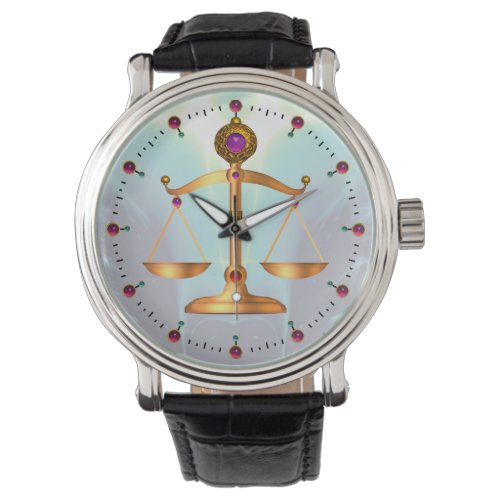 GOLD SCALES OF LAW WITH GEM STONES Justice Symbol Watch