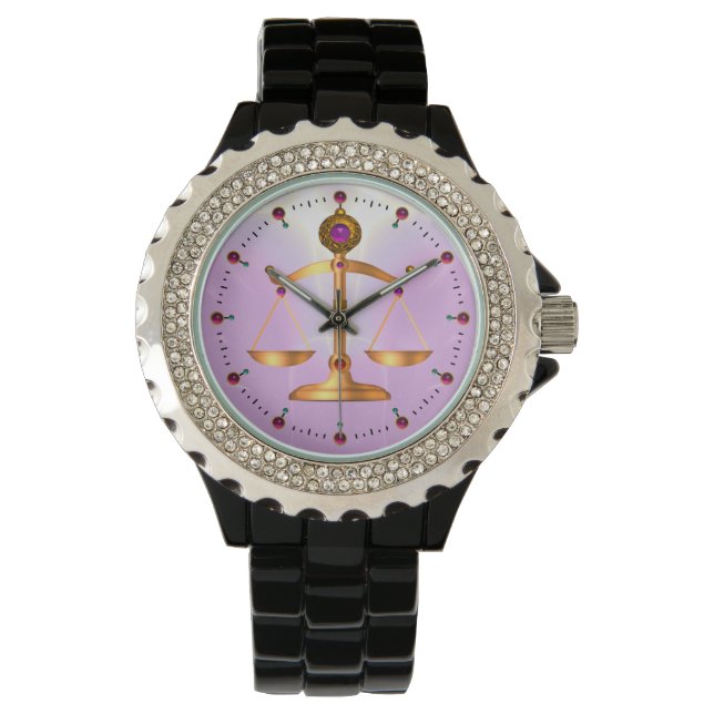 GOLD SCALES OF LAW WITH GEM STONES ,Justice Symbol Watch (Front)