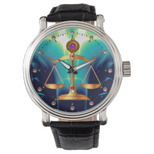 GOLD SCALES OF LAW WITH GEM STONES ,Justice Symbol Watch
