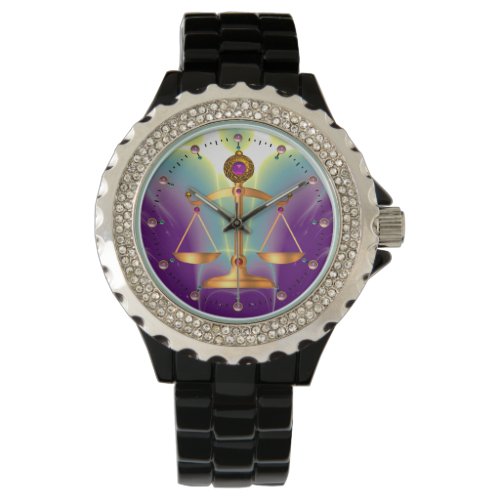 GOLD SCALES OF LAW WITH GEM STONES Justice Symbol Watch