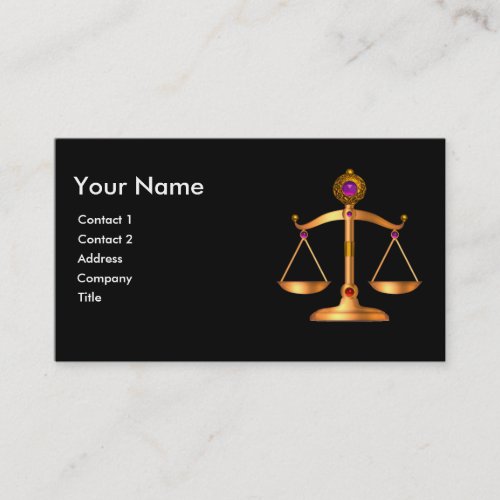 GOLD SCALES OF LAW WITH GEM STONES MONOGRAM Black Business Card
