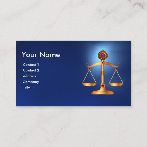 GOLD SCALES OF LAW WITH GEM STONES MONOGRAM Blue Business Card
