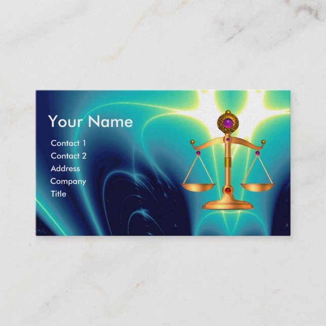 GOLD SCALES OF LAW WITH GEM STONES MONOGRAM BUSINESS CARD (Front)