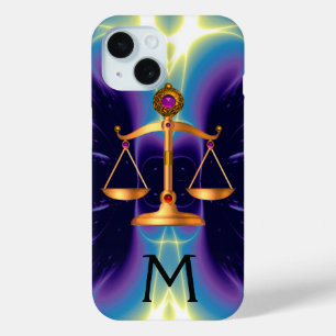 GOLD SCALES OF LAW WITH GEM STONES MONOGRAM iPhone 15 CASE