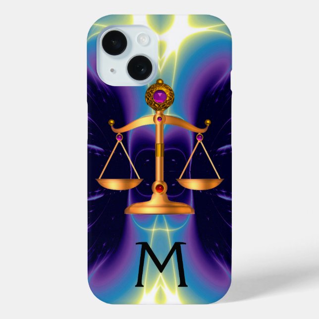 GOLD SCALES OF LAW WITH GEM STONES MONOGRAM Case-Mate iPhone CASE (Back)