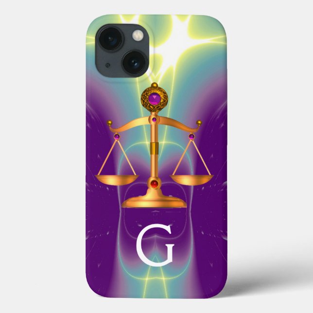 GOLD SCALES OF LAW WITH GEM STONES MONOGRAM Case-Mate iPhone CASE (Back)