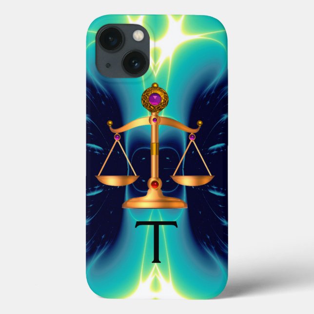 GOLD SCALES OF LAW WITH GEM STONES MONOGRAM Case-Mate iPhone CASE (Back)