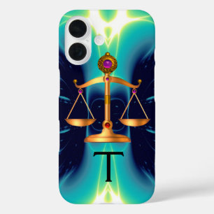 GOLD SCALES OF LAW WITH GEM STONES MONOGRAM iPhone 16 CASE