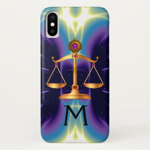GOLD SCALES OF LAW WITH GEM STONES MONOGRAM iPhone X CASE