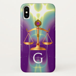 GOLD SCALES OF LAW WITH GEM STONES MONOGRAM iPhone X CASE