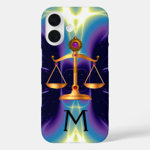 GOLD SCALES OF LAW WITH GEM STONES MONOGRAM iPhone 16 CASE