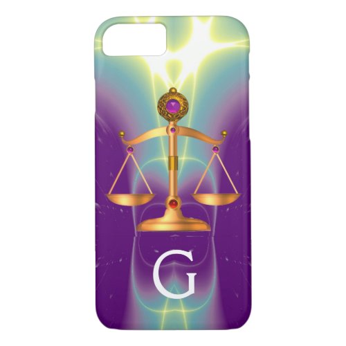 GOLD SCALES OF LAW WITH GEM STONES MONOGRAM iPhone 87 CASE