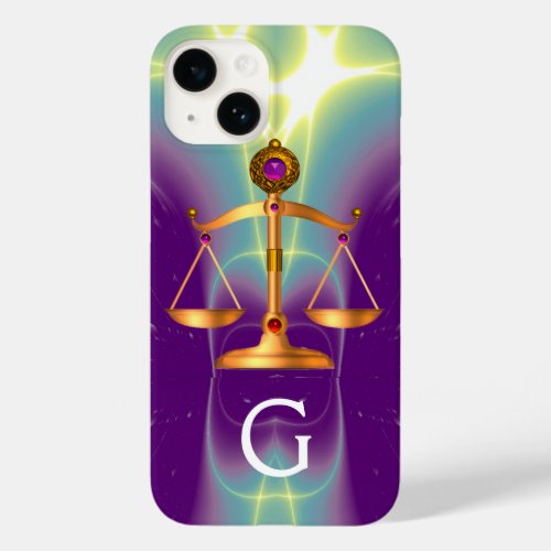 GOLD SCALES OF LAW WITH GEM STONES MONOGRAM Case_Mate iPhone 14 CASE