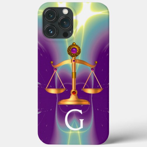 GOLD SCALES OF LAW WITH GEM STONES MONOGRAM iPhone 13 PRO MAX CASE