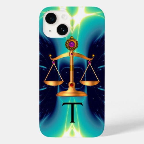 GOLD SCALES OF LAW WITH GEM STONES MONOGRAM Case_Mate iPhone 14 CASE