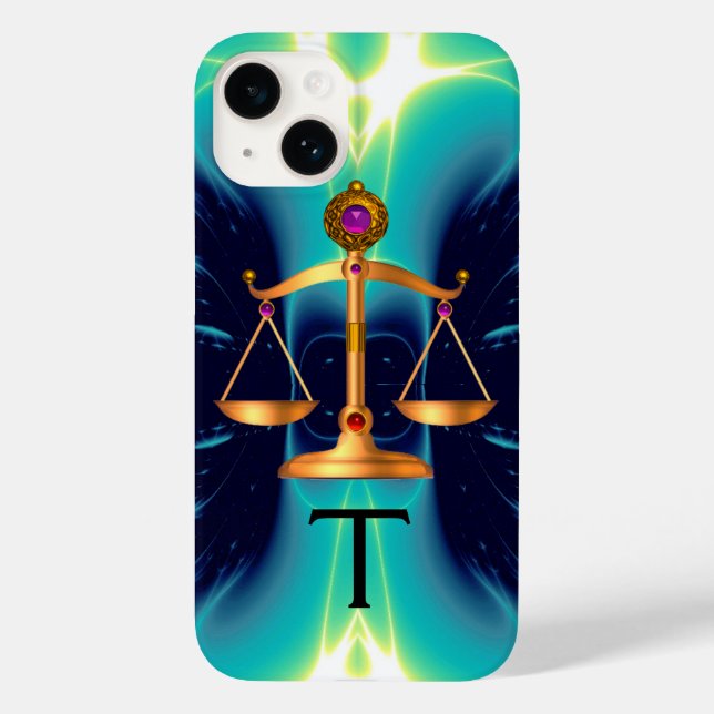 GOLD SCALES OF LAW WITH GEM STONES MONOGRAM Case-Mate iPhone CASE (Back)