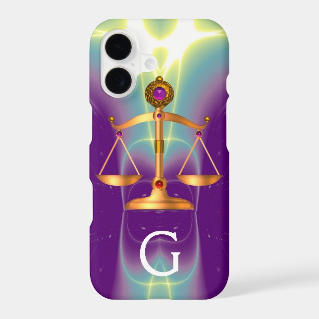 GOLD SCALES OF LAW WITH GEM STONES MONOGRAM Case-Mate iPhone CASE (Back)