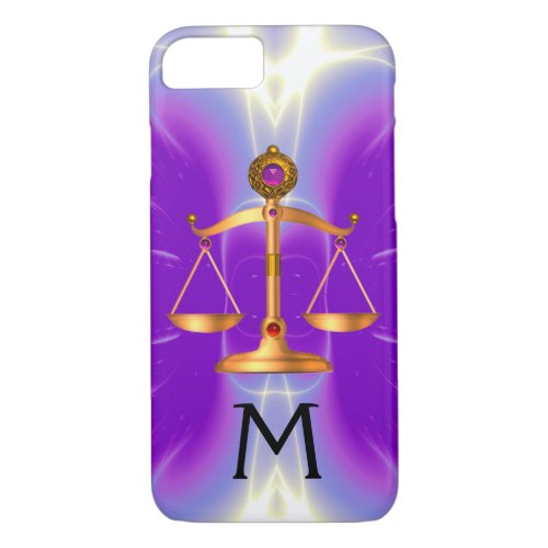 GOLD SCALES OF LAW WITH GEM STONES MONOGRAM Pink iPhone 87 Case