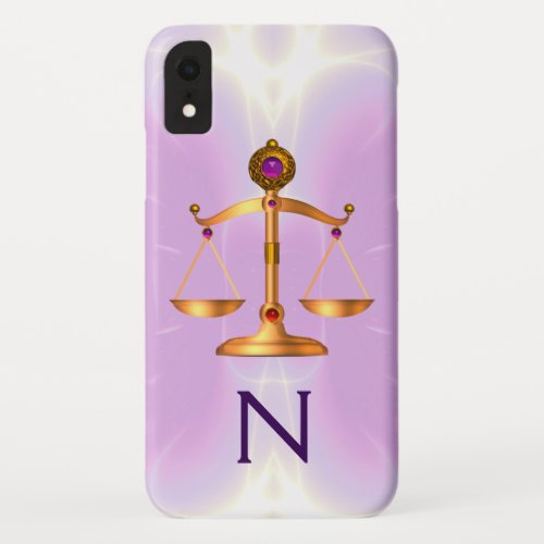 GOLD SCALES OF LAW WITH GEM STONES MONOGRAM Pink iPhone XR Case