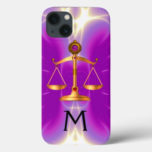 GOLD SCALES OF LAW WITH GEM STONES MONOGRAM Pink iPhone 13 Case