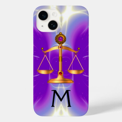 GOLD SCALES OF LAW WITH GEM STONES MONOGRAM Pink Case_Mate iPhone 14 Case
