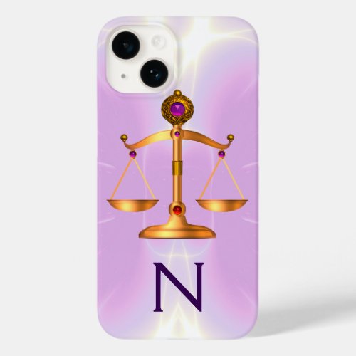 GOLD SCALES OF LAW WITH GEM STONES MONOGRAM Pink Case_Mate iPhone 14 Case