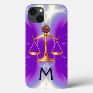 GOLD SCALES OF LAW WITH GEM STONES MONOGRAM Pink iPhone 13 Case