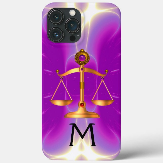 GOLD SCALES OF LAW WITH GEM STONES MONOGRAM Pink Case-Mate iPhone Case (Back)