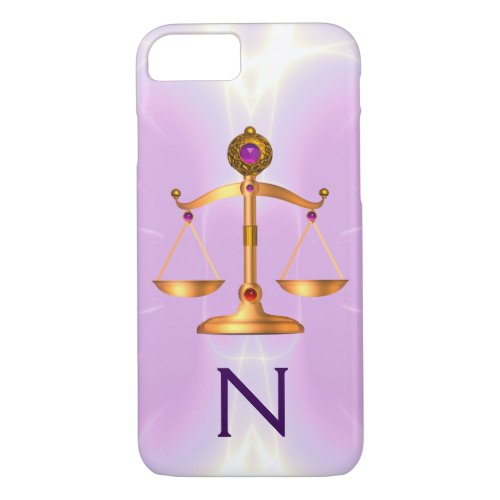 GOLD SCALES OF LAW WITH GEM STONES MONOGRAM Pink iPhone 87 Case