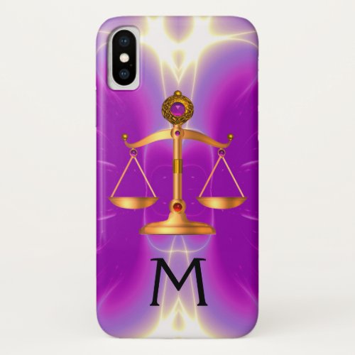 GOLD SCALES OF LAW WITH GEM STONES MONOGRAM Pink iPhone X Case