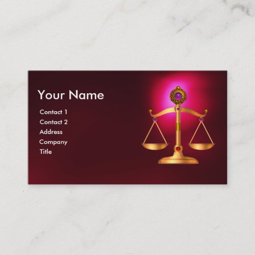 GOLD SCALES OF LAW WITH GEM STONES MONOGRAM Red Business Card