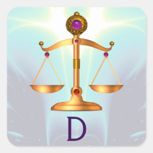 GOLD SCALES OF LAW WITH GEM STONES MONOGRAM SQUARE STICKER
