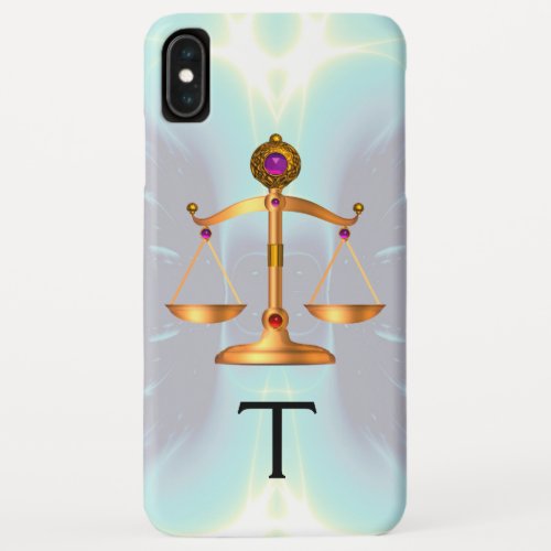 GOLD SCALES OF LAW WITH GEM STONES MONOGRAM Teal iPhone XS Max Case