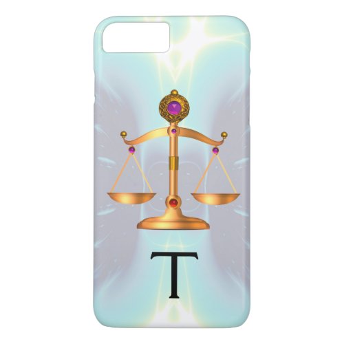 GOLD SCALES OF LAW WITH GEM STONES MONOGRAM Teal iPhone 8 Plus7 Plus Case