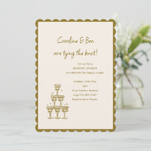 Gold Scallop Champagne Tower Doodle Wedding Shower Invitation