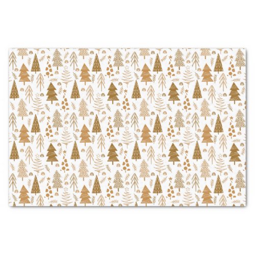 Gold Scandinavian Christmas Trees Pattern Tissue Paper