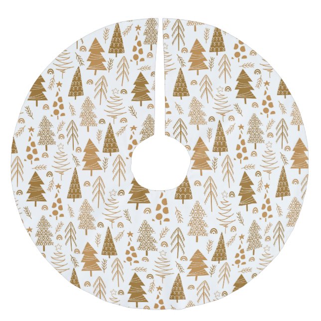 Gold Scandinavian Style Christmas Tree Pattern Brushed Polyester Tree Skirt (Front)