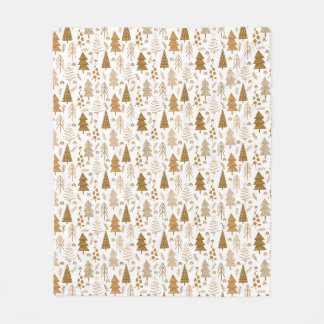Gold Scandinavian Style Christmas Tree Pattern Fleece Blanket