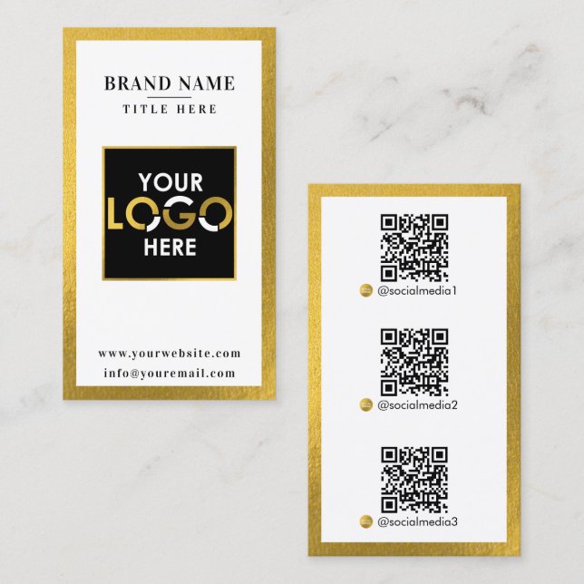 Gold Scannable Digital Contact QR Code Logo Business Card (Front/Back)